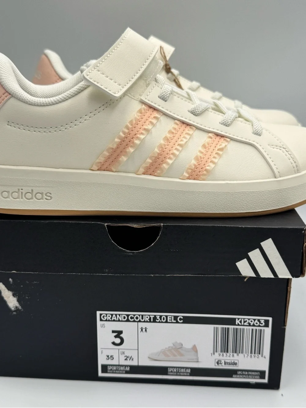 Adidas Grand Court 3.0 EL C Kids 3Y White Pink Hook & Loop NIB KI2963